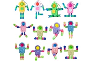 CADOAL 12 Pcs Fidget Toys for Kids Adults, 8 Pcs Transformable Colorful Chain Robot and 4 Pcs Glow in The Dark Robot With Keychain, Stress Relief Sensory Finger Toys Party Bag Filler for Boys Girls