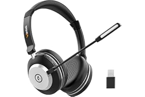 Wantek Casque Bluetooth sans Fil avec Micro, Casque sans Fil avec Dongle USB, Casque Bluetooth avec Microphone pour PC Bureau Zoom Skype Ordinateur Portable Centre d'appel équipes