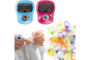 OCCOUMR Taekooki Lot de 2 Compteurs de Doigts Numériques, Compte Rang Tricot, avec 60 Marqueurs de Mailles à Tricoter, Clip de Fermeture au Crochet, Marqueurs Colorés