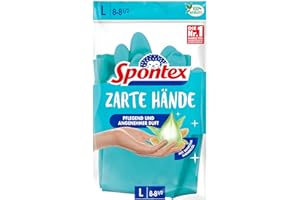 ‎SPONTEX Spontex Zarte Hände, pflegende Haushaltshandschuhe mit sanftem Mandelöl, aus Naturkautschuklatex - Größe L, 1 Paar, Blau