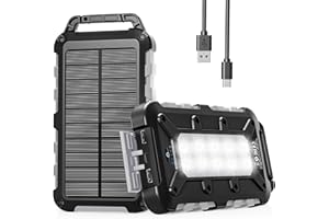 WOWMVP Solar Powerbank Outdoor 26800mAh, PD15W Tragbare Solar Ladegerät mit Solarpanel USB C Externer Akku Wasserdichtes mit LED Taschenlampe und 3 Ausgängen für Camping, Smartphones, Tablets(Grau)