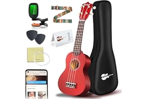 EVERJOYS Soprano Ukulele, 21 pouces Ukulélé Hawaïen Kit pour Adulte Enfant avec Yukulele Housse, supplémentaire Cordes, Accordeur, Sangle, Recueil de Chansons