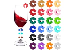 UTXN 24 Pezzi Ciondoli per Bicchiere di Vino Ciondoli in Vetro Segnabicchieri per Bevande Pennarelli per Vetro in Silicone a Forma di Fiore Segnabicchieri Colorati per Champagne, Celebrazione, Festa
