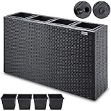 Casaria Blumentopf 4 Innentöpfe Polyrattangeflecht Herausnehmbar Blumenkasten Übertopf Pflanzkübel Blumenkasten Schwarz