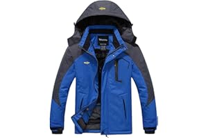 Wantdo Giacca da Sci Montagna Calda Invernale Parka da Neve Imbottita Cappotto da Snowboard in Pile Giubbotto con Cappuccio Impermeabile Uomo