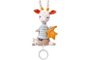 Fehn 053043 - Caja de música pequeña con diseño de jirafa, caja de música de peluche con bordado que brilla en la oscuridad, melodía "Schlaf Kindlein Schlaf"