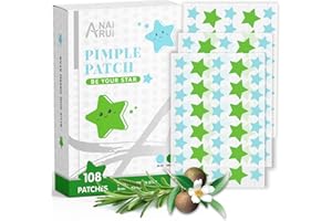 ‎ANAIRUI ANAiRUi Sternförmiges Pickelpflaster Hydrokolloid Akne Aufkleber mit Teebaumöl + Salicylsäure, Abdeckpunkt für Akneflecken, Pickel, Mitesser, 108 Punkte, 12mm & 8mm