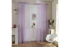 HAFEEHOO Lommer Transparent Curtain, Set of 2 200 x 100 cm Curtains Set, Flocking Window Screening, Voile, Tab-Top Curtain, Tulle Window Curtain Yarn for Bedroom and Living Room, Butterfly Pattern (Purple)