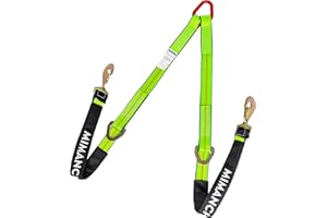 Mimanchi Axle V-Bridle Strap 2" x 4',1 Pack, Heavy Duty Recovery Tow Strap w/Snap Hooks,Cordura Sleeve,D Ring Middle,for Car Hauler,Rollback,and Flat Bed,Tow Truck