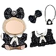 3 Pcs 17cm Clothes Compatible with Labubu Doll, Black Doll Accessories with Dress Bag Ribbon Hair Clip Boy and Girl for Best Gifts No Doll