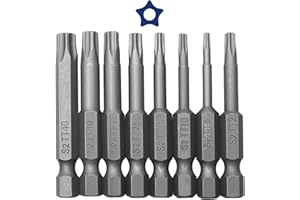 YOICN LTH 8 Pieces 5 Point Torx Screwdriver Bits Set, Magnetic Torx Security Head 1/4 Inch Driver Bit Set, T8 T10 T15 T20 T25 T27 T30 T40, S2