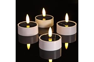 ‎ZIYOUDOLI ZIYOUDOLI 4 Solar LED Tea Lights Outdoor Waterproof LED Candles with Timer Function and Warm White Flickering 6 x 6 cm White Suit Suitable for Use in Garden Camping