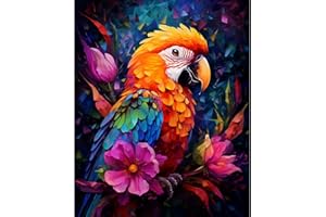 Tucocoo Parrot Paint by Number for Adults Beginner, Animal DIY Digital Oil Painting Kits on Canvas with Brushes and Acrylic Pigment, Lotus Flowers Hand-painted for Home Decor 16x20 inch (Frameless)