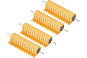PATIKIL 100W 10 Ohm Widerstand Sortiment Kit Aluminium Gehäuse Widerstände Set, 4 Stück Aluminum Widerstand Set mit Schrauben Draht Widerstände Resistor Kit mit 5% Toleranz, Golden