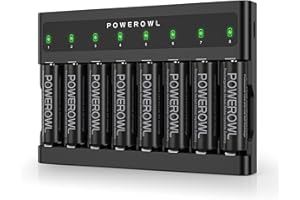 POWEROWL AA Rechargeable Batteries with Charger, 8 Slots Battery Charger (FY-828), Independent Slot, USB Fast Charging for Ni-MH Rechargeable Batteries
