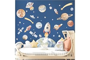 DEKO KINDERZIMMER Wandsticker Planeten Weltall Wandtattoo Babyzimmer Sonnensystem Sterne Wandaufkleber Raketen Weltraum Kinderzimmer selbstklebend DK1133-04
