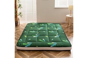 MAXYOYO Materasso futon, materasso da pavimento giapponese, trapuntato, extra spesso, pieghevole, traspirante, letto per gli ospiti, letto da campeggio (pavone, singolo)