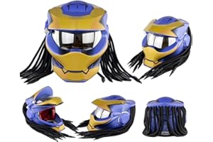 BRAVEKING Motorcycle Helmet Predator Full Face Helmet with LED Lights And Silver-Plated Lenses, Unisex ABS Material Shell EPS Buffer Layer (M, Blue)