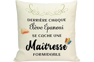 CRAHALEN Cadeau Maitresse,Merci Maitresse Cadeau,Cadeau Maitresse D'école,Cadeau Fin Danne Maitresse,45cm*45cm Housse Coussin pour Maitresse,Cadeau pour Maitresse D'ecole,Cadeau Merci Maitresse