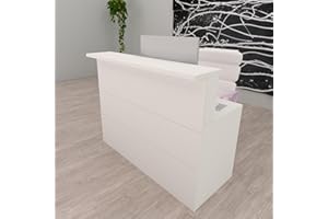 Henor Mostrador Cidacos - 120x60/75x110/75 cm. Madera con Mesa Interior. Ideal para Recepción Atención Oficina Espacios Comerciales. Blanco.