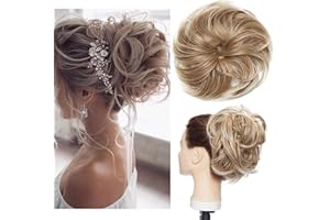 S-NOILITE Tousled Updo Chignon Désordonné Extension de Cheveux Naturels Queue de Cheval avec élastique Postiche Synthétique pour les Femmes Brun sable à blond blond