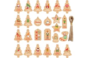 iKesoce 50 Pz Etichette Regalo per Natale, Piccole Etichette Natalizie Tag Regalo con Corda Etichette in Carta Kraft per Artigianato Decorazioni albero di Natale