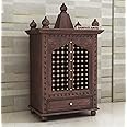 Ganpati Arts Solid Sheesham Wood Temple in Brass Work with Two Doors and One Drawer Storage Wooden Mandir for Home and Office - Walnut Finish 1 Year Warranty