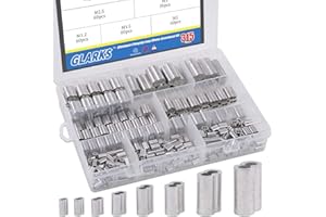 Glarks 315 pezzi 8 misure in alluminio per crimpatura manicotti a doppio barilotto per fune metallica e kit assortimento di terminali – M1.2-M6