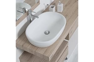 INBAGNO Lavabo da Appoggio in Ceramica L.61,5 x P.42,5 x H.14.5 cm Bianco Lucido - Lavandino da appoggio - Lavello - Lavamani