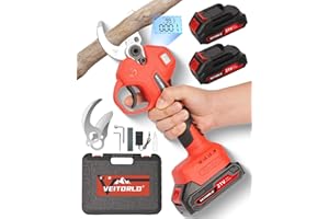 Veitorld Astschere, 40MM Gartenschere mit 2 Akku 2000mAh, Bürstenloser Motor Baumschere, Kabellose Elektrisch Garten Schere mit LED-Schnittzählerm, Verstärktes Schutz