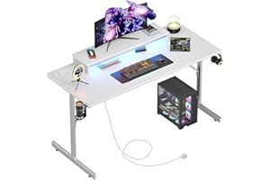 Bestier Gaming Desk 131.6 CM with Power Outlets & LED Light Computer Desk with Monitor Stand Gamer Workstation with Cup Holder & Headset Hooks for Home Office Bedroom