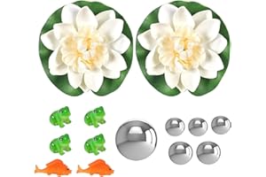 JOYOLA Set di Decorazioni per Laghetti da Giardino, 4 Mini Rane, 2 Carpe Koi, 2 Fiori di Loto Galleggianti e 6 Palline da Nuoto per Laghetti da Terrazzo, Laghetti, Giardino, Balcone, Laghetto