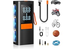 ‎MRSCOZ Elektrische Luftpumpe LED Beleuchtung mit und PowerbankKabelloser Tragbare Akku mit Autostop, 150PSI Akku Luftpumpe für Auto Fahrrad Motorrad Bälle