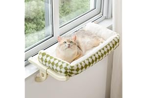 MEWOOFUN Perchoir de fenêtre pour chat d'intérieur - Fente de serrage coulissante en une étape - Hamac de fenêtre pour chat avec housses amovibles, lit pour rebord de fenêtre et chevet (vert, taille