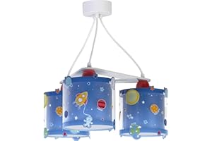 ‎DALBER Dalber kinderlampe Pendelleuchte Hängelampe 3-Leuchten Planets Planeten Raum, Blau