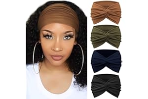 AQOKKA Extra Wide Headbands for Women Large Turban Headband Non Slip Boho Elastic Hairband Hair Twisted Knot Head Bands Accessories（Coffee, Olive, Navy Blue, Black）
