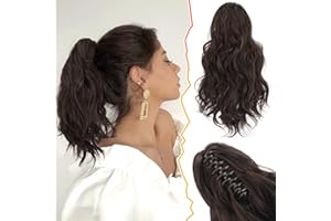 ‎BARSDAR BARSDAR Kurzes Gewellt Pferdeschwanz Extension, 35 CM Klaue Clip Pferdeschwanz Haarverlängerung Lockig Haar Pferdeschwanz Synthetik Clip Haarteil für Damen Mädchen(Schokolade Braun)