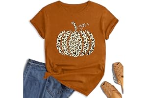 VVNTY Halloween Pumpkin Tshirt Women Pumpkin Graphic Tees Short Sleeve Fall T-Shirt Tops S-XXL