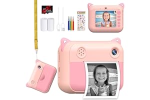 HERSANCE Instant Print Camera for Kids, 1080P HD Digital Camera for Photo Paper 6 Colour Pens, Video Toddler Camera with 32GB SD Card, Christmas Birthday Gifts for 3-12 Year Old Girls Boys