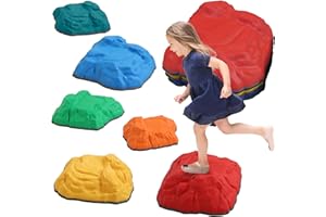 AIYAPLAY Balance Stepping Stones for Kids, 6-Piece River Stones with Non-slip Bottom, Indoor Outdoor Sensory Obstacle Course for Ages 3-8 Years, Multicoloured
