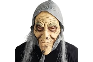 CreepyParty Vecchia Maschera da Strega con Capelli e Foulard Maschera in Lattice a Testa Piena Realistica Umana per la Festa in Costume di Carnevale Halloween