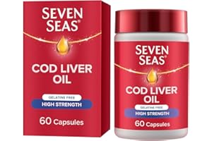 Seven Seas High Strength Cod Liver Oil Tablets With Omega-3, Fish Oil, Gelatine Free, EPA and DHA, Plus High Strength Vitamin D, 60 Capsules