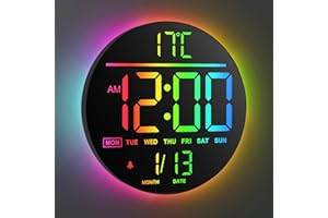 Maxstar 10" Large Digital Wall Clock with Remote Control,8 RGB Colors Big Modern LED Screen Display, Auto-Brightness, DST,Temperature,Alarm Wall Clock for Living Room, Bedroom, Kitchen Decor-Black