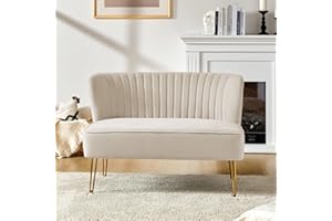 HULALA HOME 2 Seater Sofa, Velvet Upholstered Loveseat, Modern Couch with Golden Metal Legs for Living Room Apartment Small Spaces, TAN