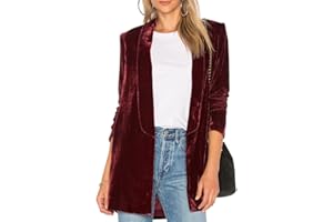 FEMEREINA Chaqueta de terciopelo de manga larga sólida para mujer, traje de chaqueta de punto abierto, cuello chal, ajuste relajado, abrigo de oficina, ropa exterior