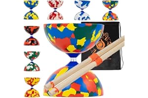 JUGGLE DREAM Jester Diabolo Set with Wood Sticks - Pro Medium Rubber Diablo Set With Wooden Handsticks and Cascade Carry Bag (Multicoloured)