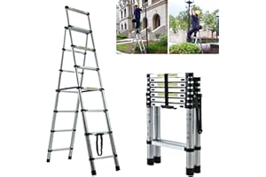 DICN Escalera telescópica de aluminio portátil plegable escaleras resistentes 150 kg capacidad de carga para el hogar cocina al aire libre (1,7 m+2 m)