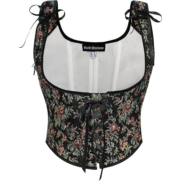 Scarlet Darkness dames renaissance korset met vierkante halslijn, vetersluiting en bloemenpatroon – shapewear korset top, 38
