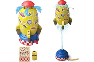koolbitz Rocket Sprinkler Toy for Kids Fun Outdoor Summer Water Play Water Launch, Space-Themed Design with Stickers, Connects to Garden Hose, Backyard Splash Toy for Boys and Girls Ages 3+