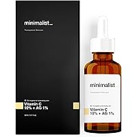 Minimalist Vitamin C 10% for Brighter Glowing Skin - Stable & Effective Face Serum with pure Ethyl Ascorbic Acid and 1% Acetyl Glucosamine for Even Tone, 30ml